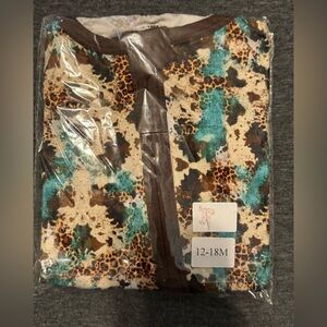Girls Western Print Bamboo Zipper Pajamas with Teal Accents